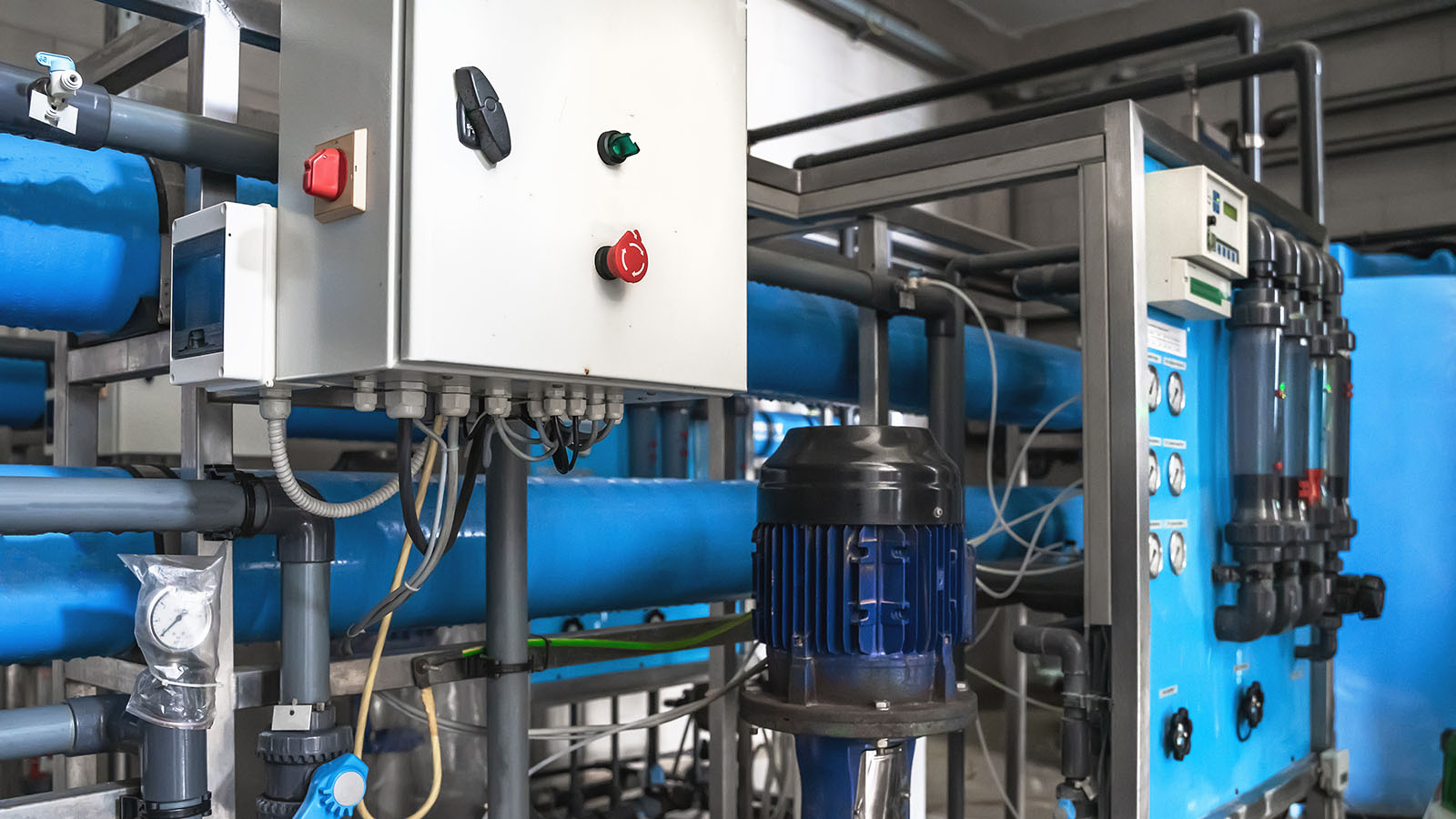 System of automatic treatment and multi-level filtration of drinking water produced from well.
