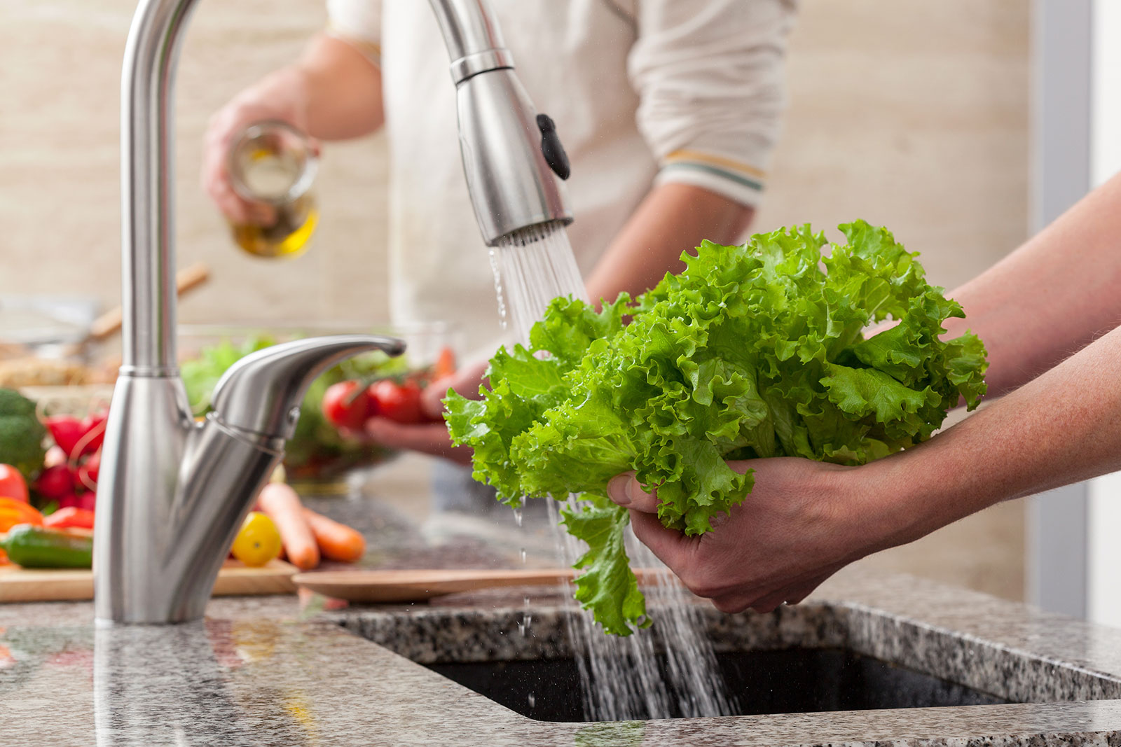 Washing a head of lettuce